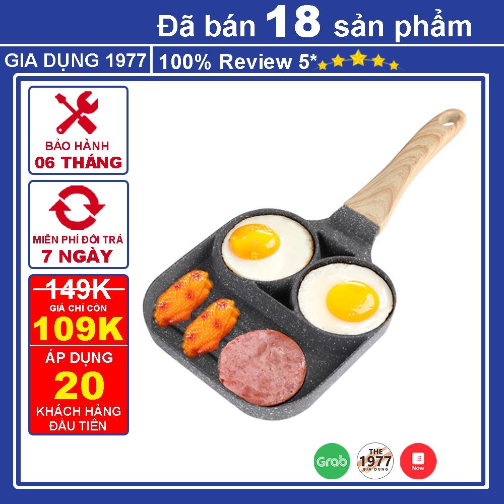 Chảo đá chống dính cao cấp chia 3, 4 ô tiện lợi, chảo đá chia ô cán gỗ cách nhiệt sử dụng được mọi loại bếp