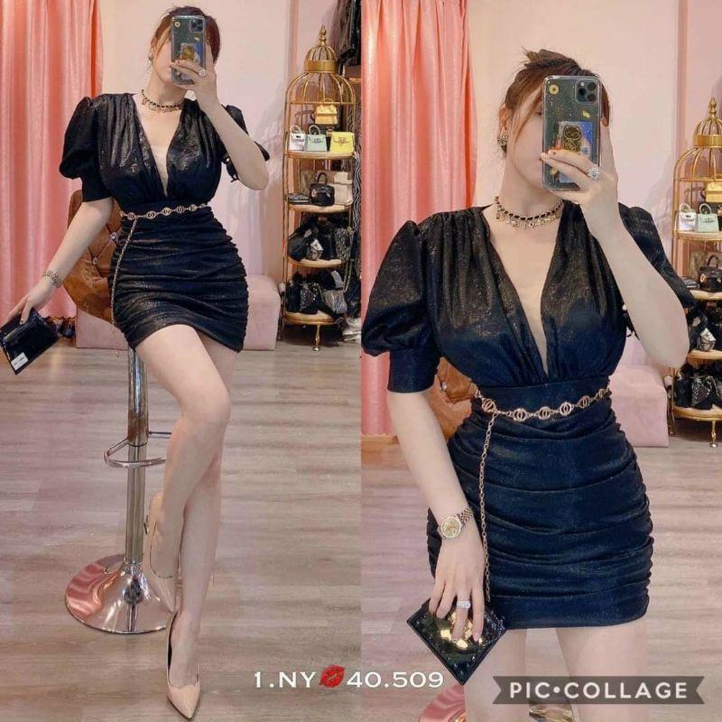 Đầm body nhún tay phồng
