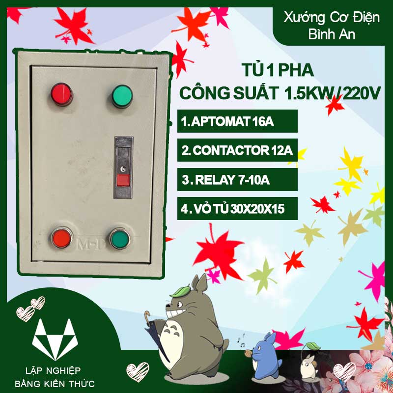 Tủ điều khiển bật tắt 1.5kw 1 pha chống ngắn mạch sử dụng điện sinh hoạt 220v