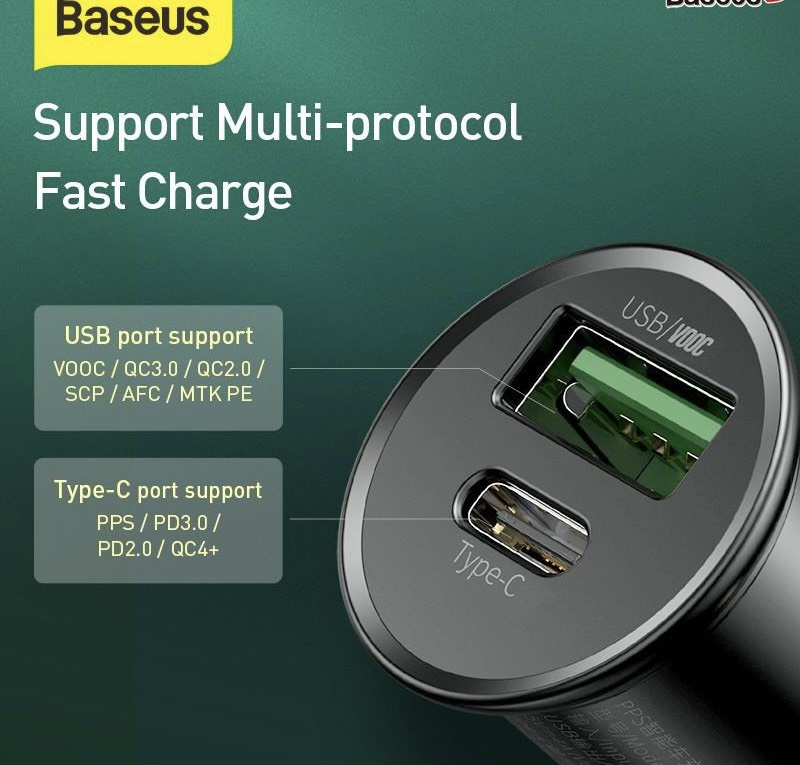 Tẩu Sạc Xe Hơi Hỗ Trợ Sạc Nhanh VOOC Baseus Circular Metal PPS Quick Charger Car Charger ( 30W , VOOC , Aluminum Alloy)  Hàng Chính Hãng