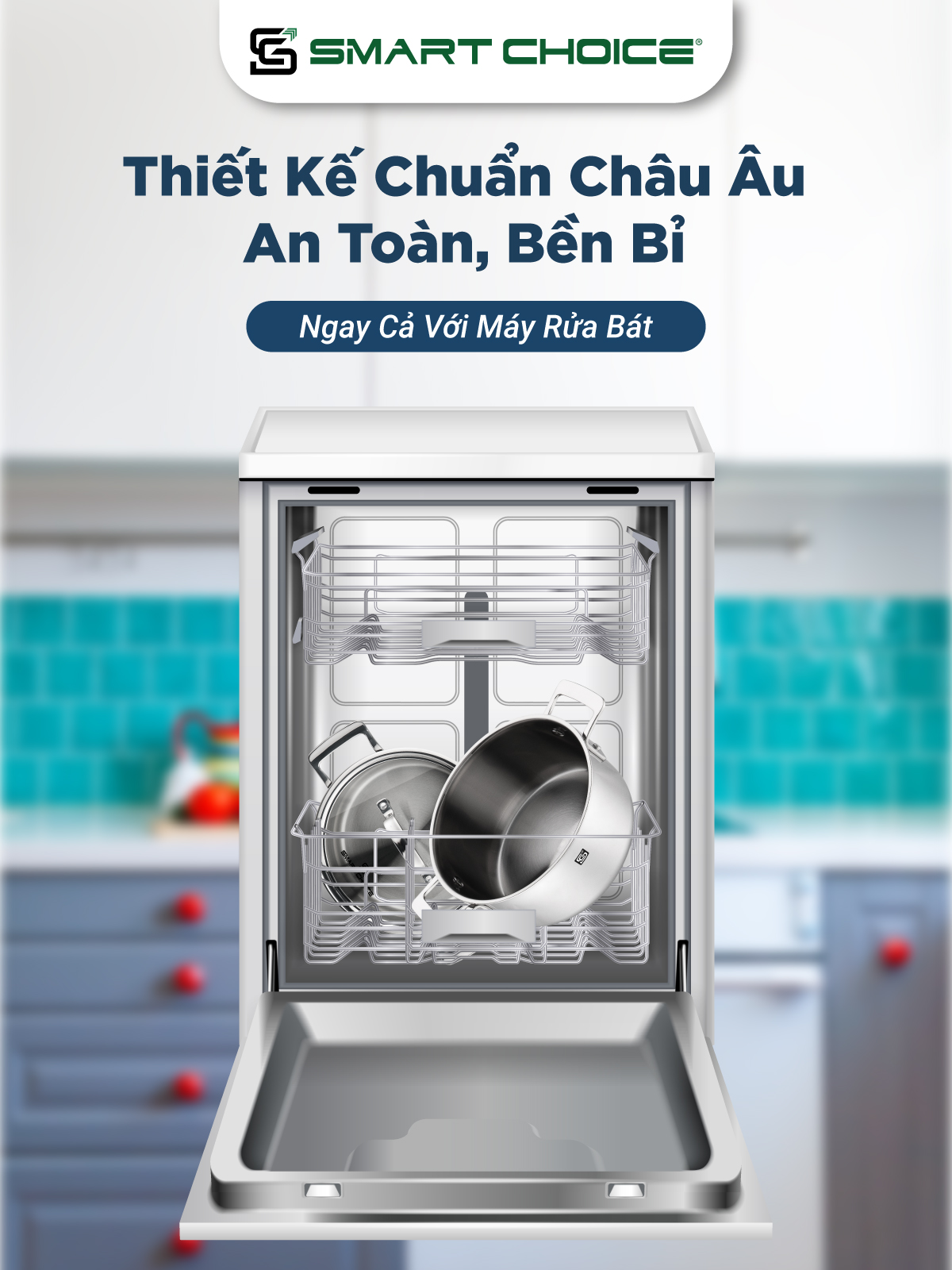 Nồi Inox 304 SmartChoice  SCG-NL001 Chính Hãng Liền Khối 3 Đáy Cao Cấp Nắp Kính 18cm, 20cm, 24cm