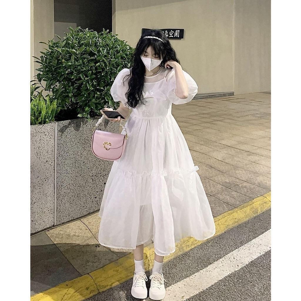 Váy Trắng 2 Lớp Nơ Ngực To Màu Trắng Ulzzang Hàn Quốc