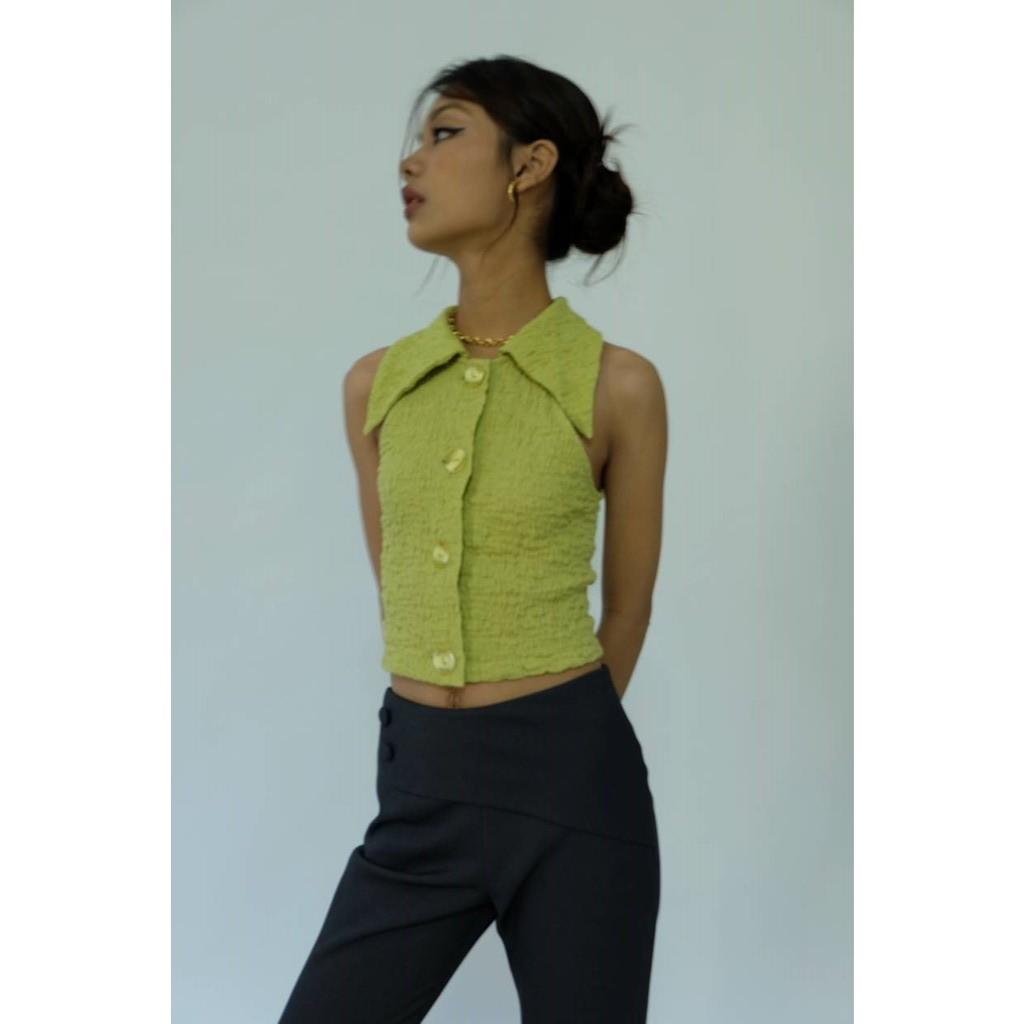 OLALASTUDIO Áo sơ mi thun nhún cách điệu sát nách 3 màu