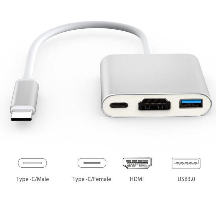 Cáp chuyển cổng 3 trong 1 Type C Usb 3.1 sang Usb-C 4k Hdmi Usb 3.0 thích hợp cho ĐT táo 8 7 7 Plus 6s laptop táo Pro