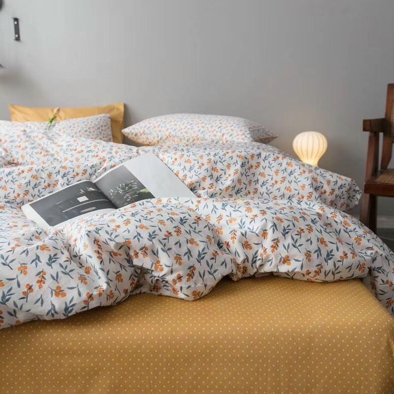 Set Chăn Ga Gối Cotton Living Hàng Nhập khẩu Cao Cấp 4 Món Hoa Vintage Nhí Phong Cách Mới