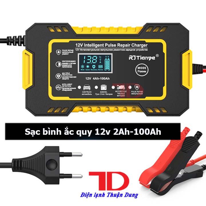 Sạc bình ắc quy 12V TIANYE từ 4Ah - 100Ah có chức năng phục hồi ắc quy bằng khử sunfat, Điện lạnh Thuận Dung