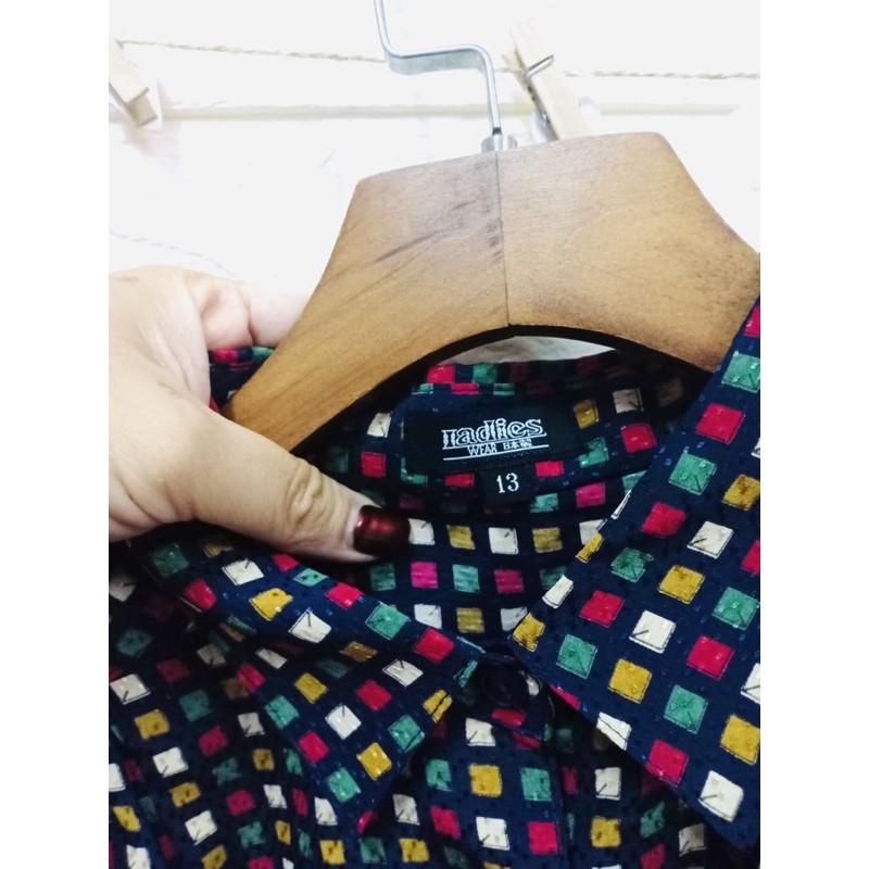 Áo sơ mi nhật vitage, hoạ tiết ô vuông, dài tay