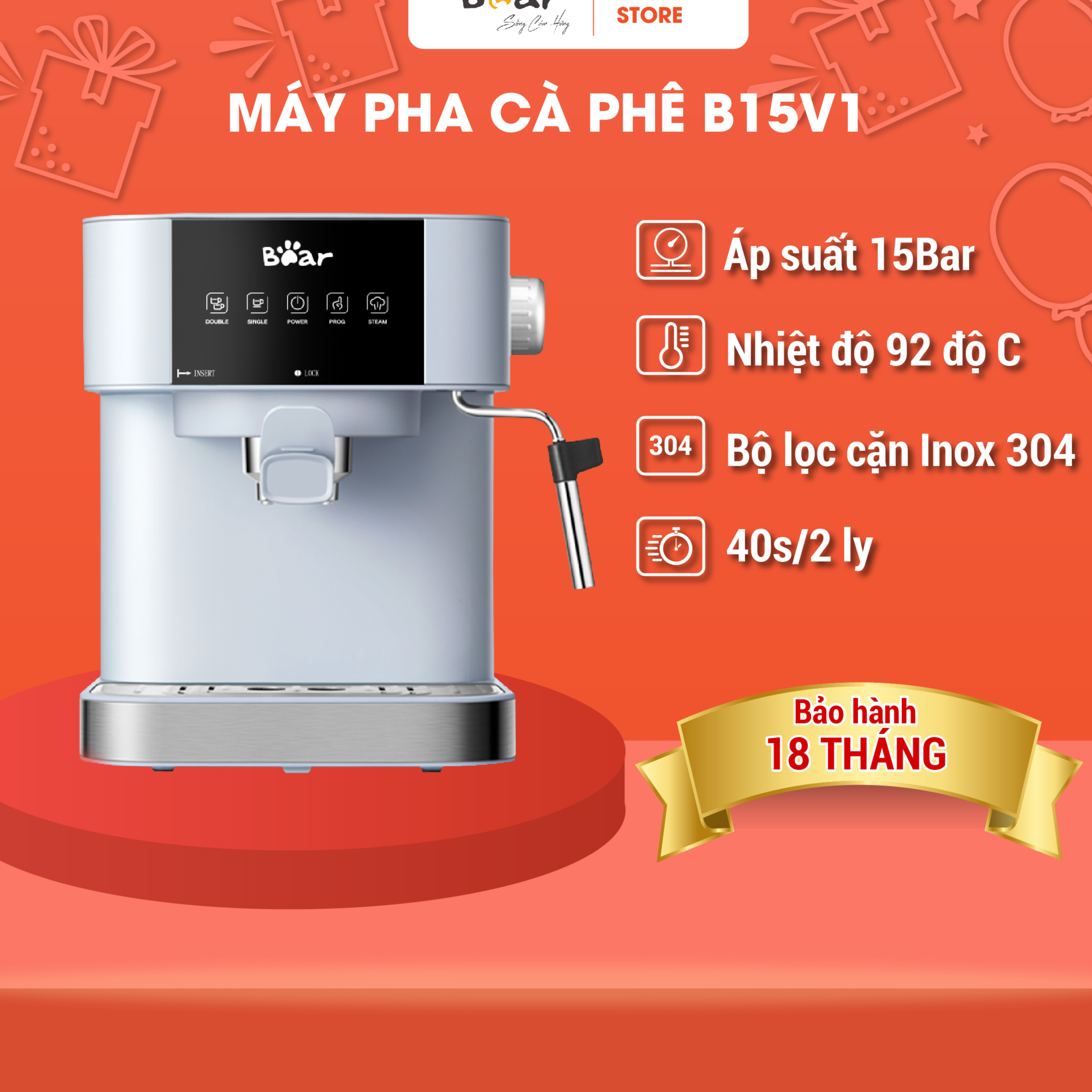 Máy pha cà phê Bear KFJ-A15L1 (CF-B15V1) Hàng Chính Hãng