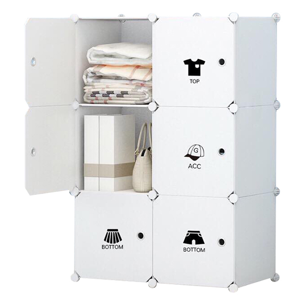 Tủ nhựa lắp ghép 6 Ô quần áo trắng cửa trắng decal