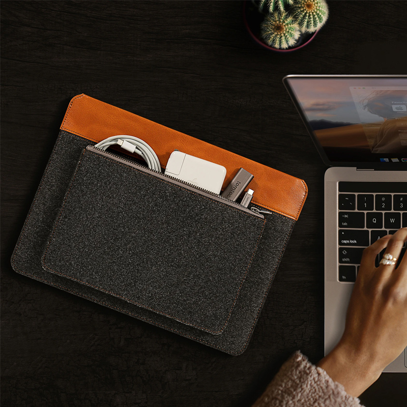 Túi chống sốc chính hãng TOMTOC (USA) Felt &amp;amp; PU Leather - H16-E01 cho Macbook 15-16 inch/Dell XPS 15