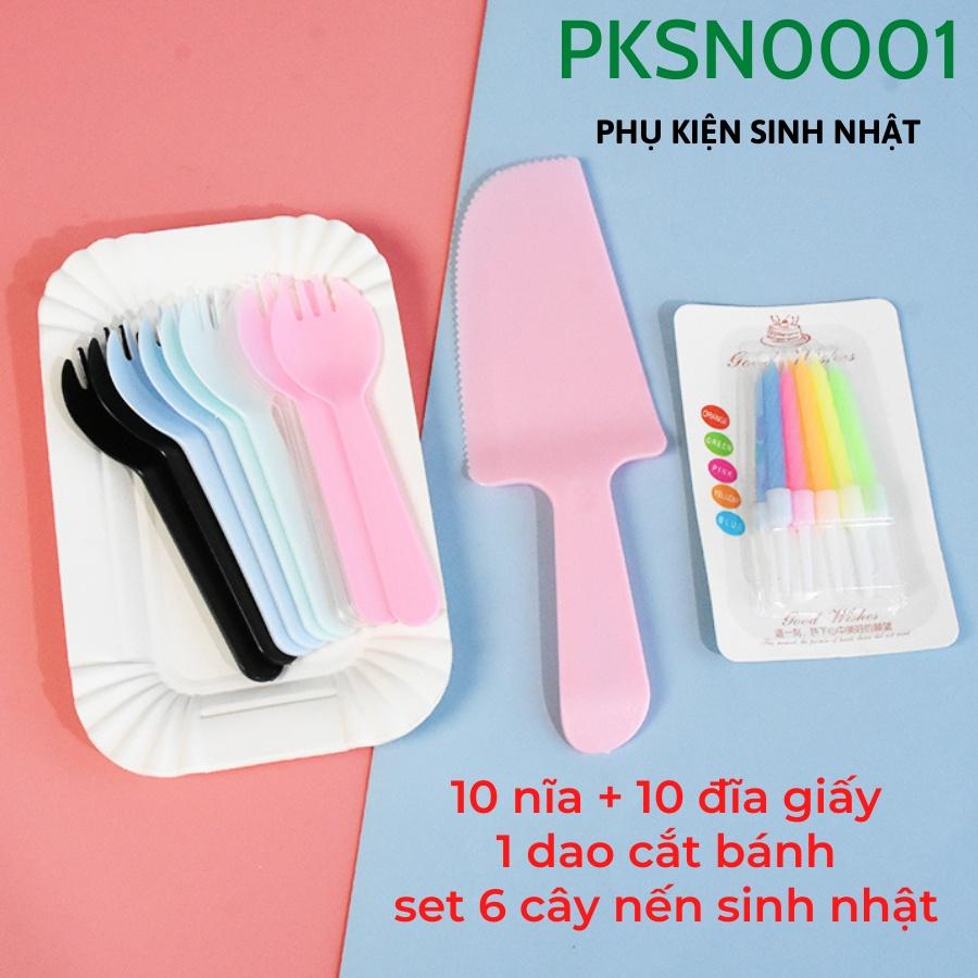 Thìa Dĩa Dao Nến Ăn Bánh Phụ Kiện Sinh Nhật Trang Trí Bánh Kem Tiệc Lễ Hội