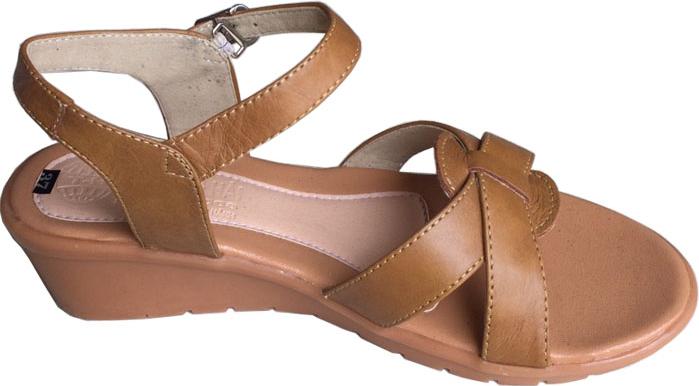 Dép nữ sandal Trường Hải đế xuồng da bò thật màu vàng Cao 5cm HÌNH ẢNH THẬT