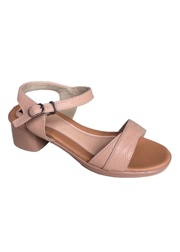 Giày sandal nữ Trường Hải quai ngang da bò thật màu hông phấn cao 5cm gót vuông đế PU siêu nhẹ SDN0885 HÌNH ẢNH THẬT