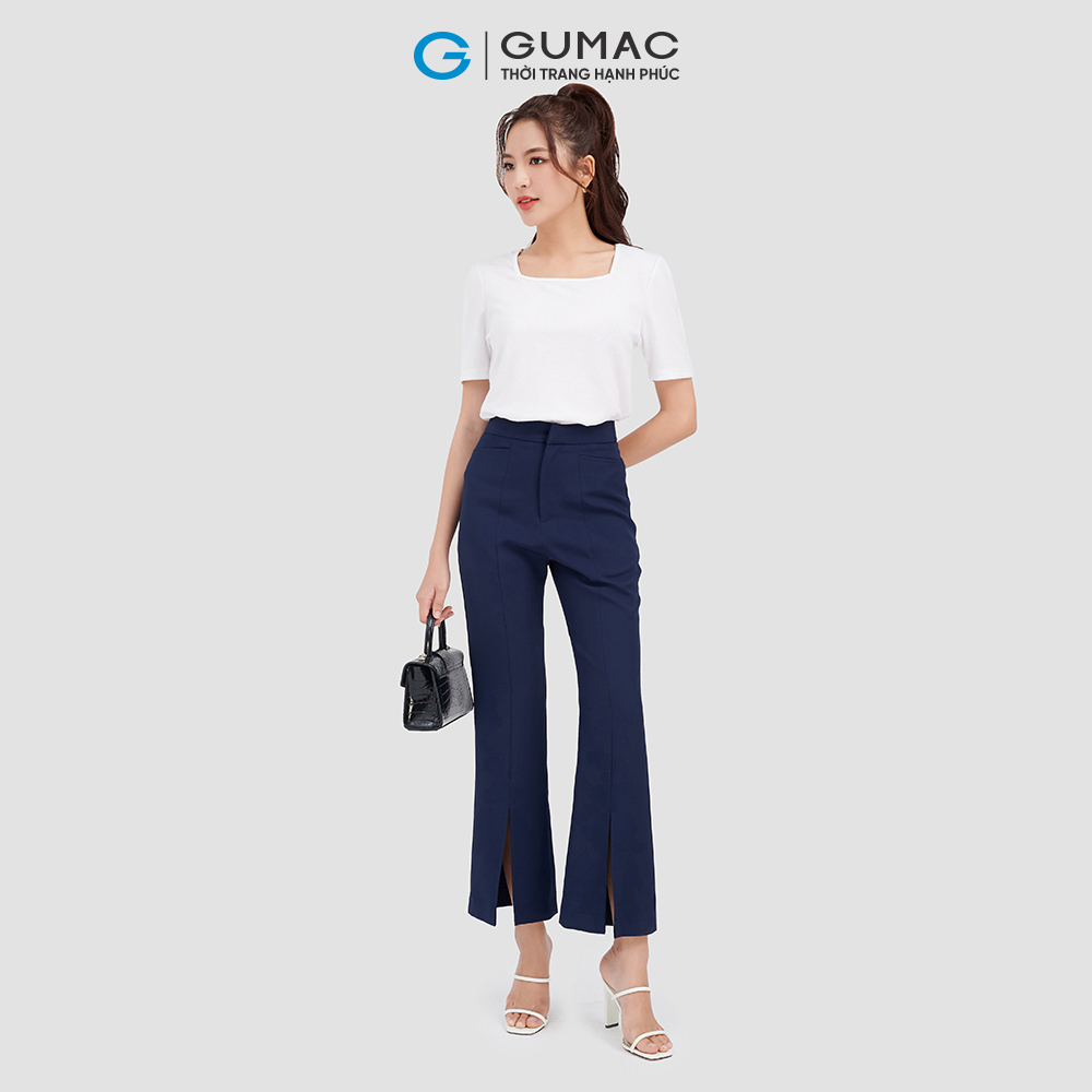 Quần ống loe GUMAC QC09066 xẻ lai lưng cài giấu nút phong cách