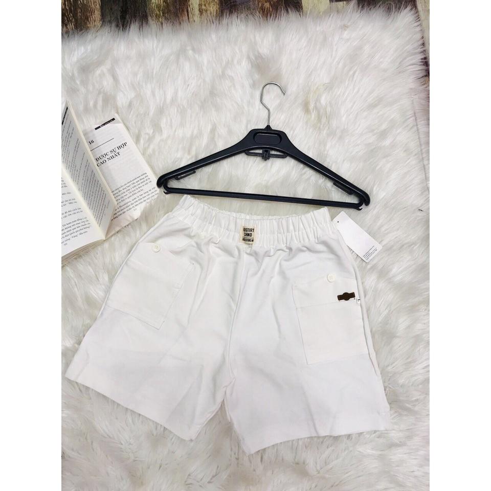 Quần short kaki nữ ống rộng basic, quần đùi kaki nữ cạp chun lưng cao