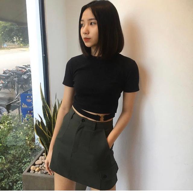 Áo Croptop Khoen Tròn Tay Ngắn