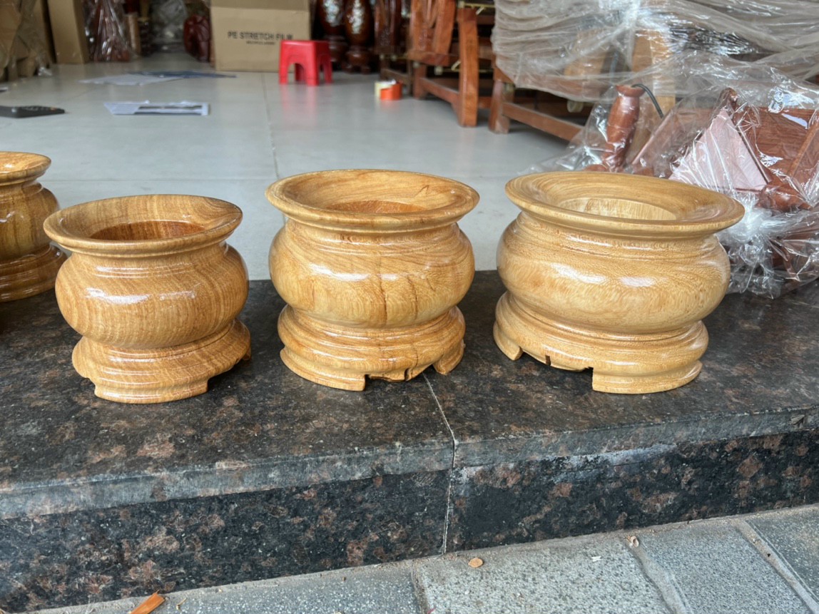 Bát nhang - lư hương gỗ gõ nguyên khối 14 CM
