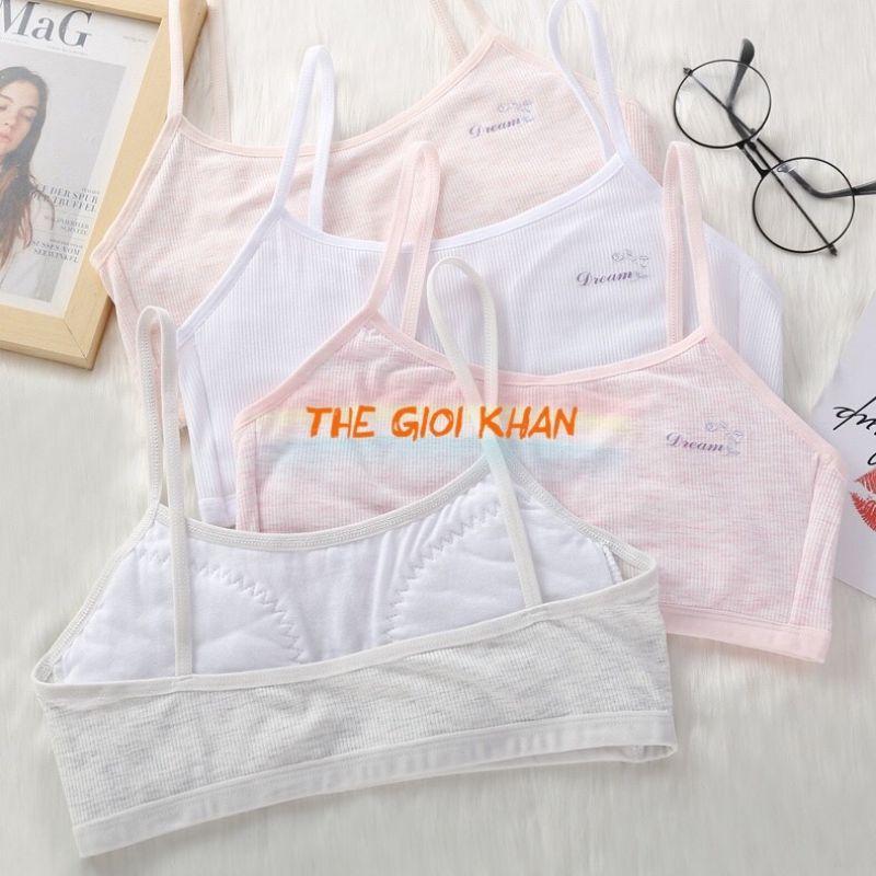 Hình ảnh Áo Lá Bé Gái Không Đệm Không Gọng［ LOẠI ĐẸP COTTON - CÓ TÚI ĐỰNG RIÊNG］ áo lá học sinh 2 dây siêu thoáng