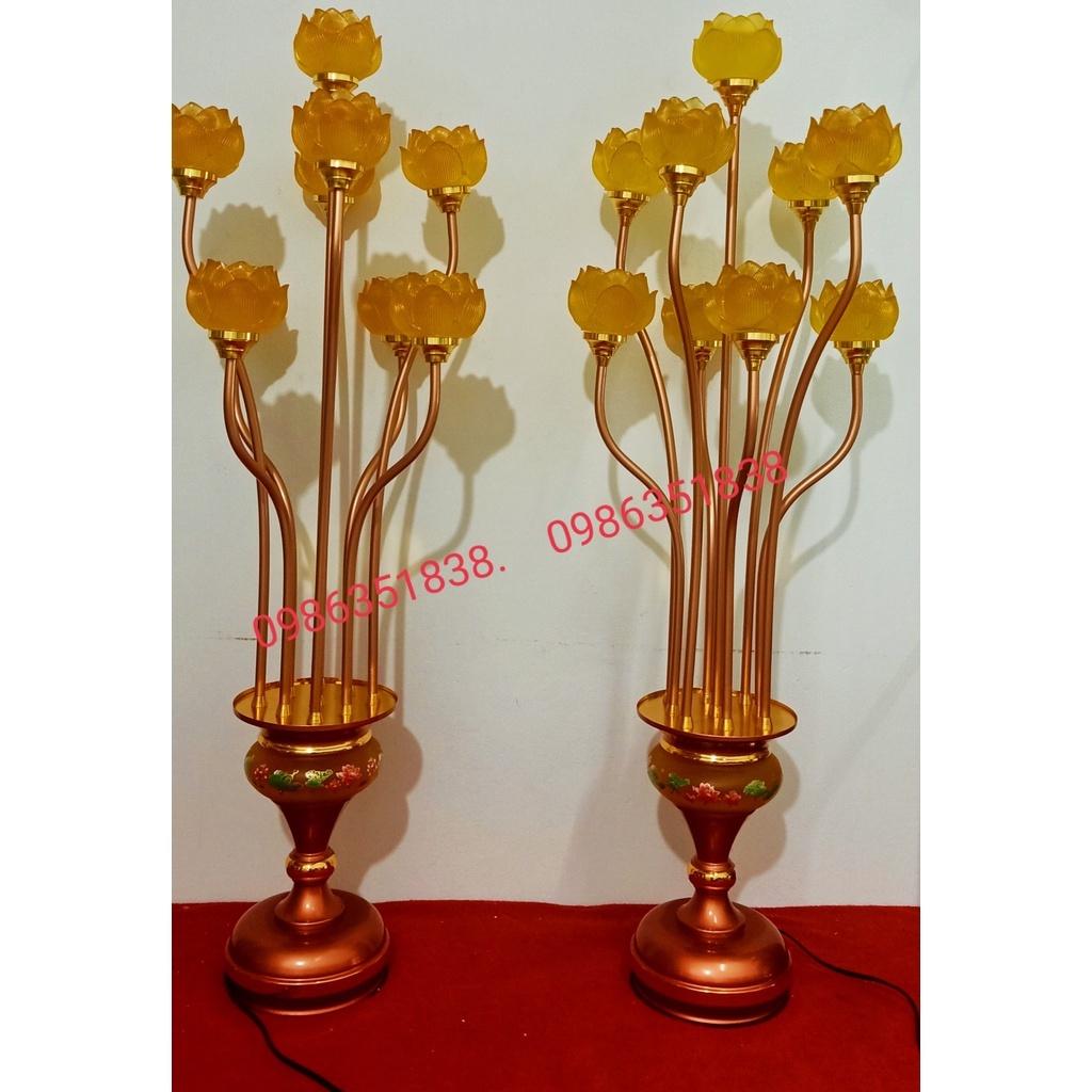Đôi đèn thờ đồng lưu ly 7 bông cao 90 cm bầu to - đèn hoa sen dâng phật - đèn điện thờ