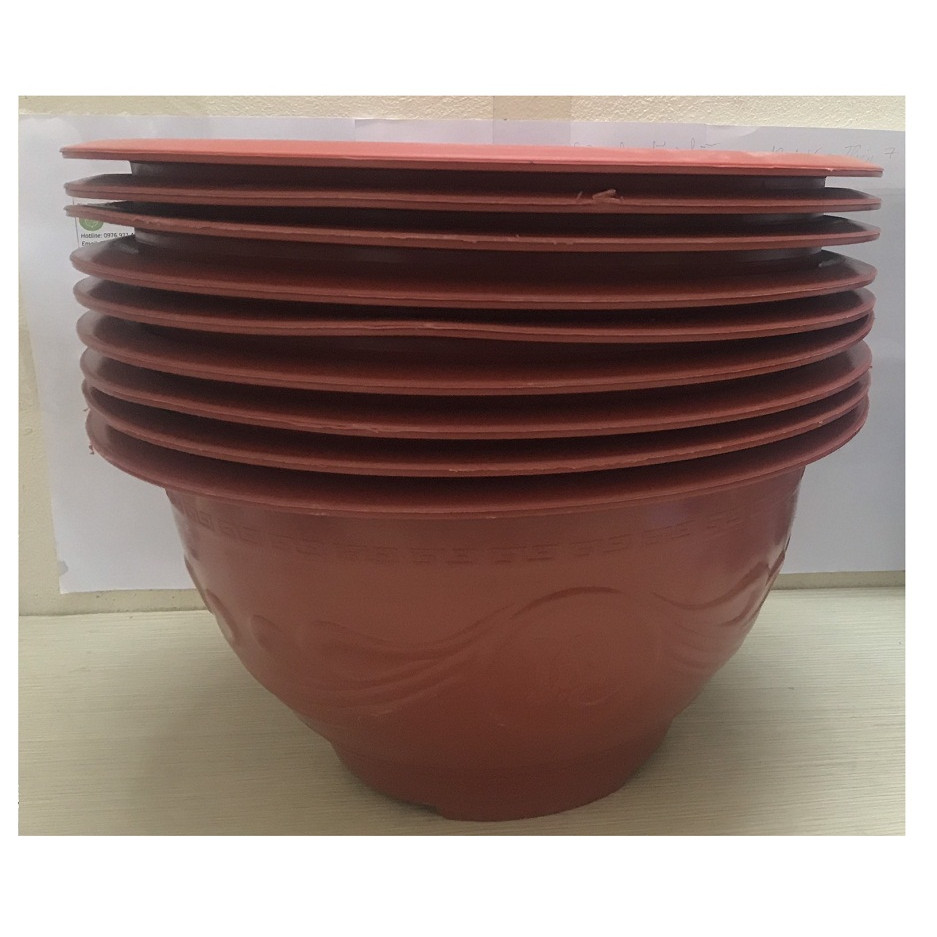 10 Châu Nhựa Trồng Cây Hình Tròn PLT380 Màu Đỏ
