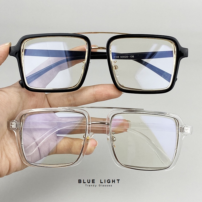 Kính Giả Cận, Gọng Kính Cận Nam Nữ Mắt Vuông To 2 Khung Lồng Nhau Cá Tính Không Độ Hàn Quốc - BLUE LIGHT SHOP