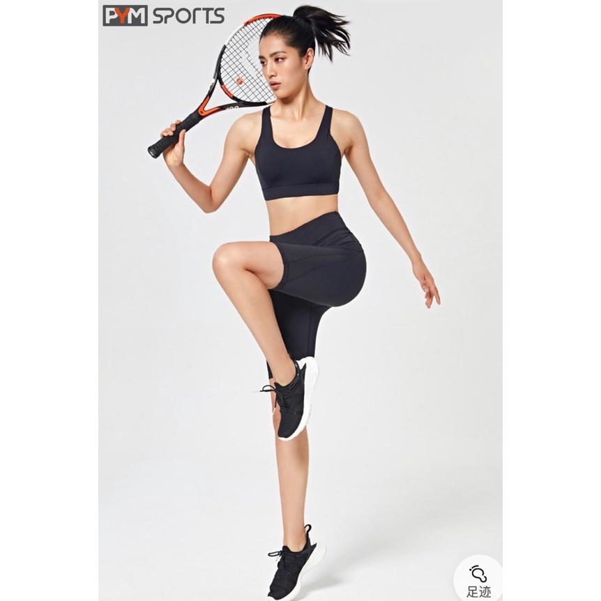 Quần legging đùi tập gym yoga PYMSPORT - PYML029 thun cạp cao, dáng ôm bó, 4 màu đen, tím, ghi, hồng