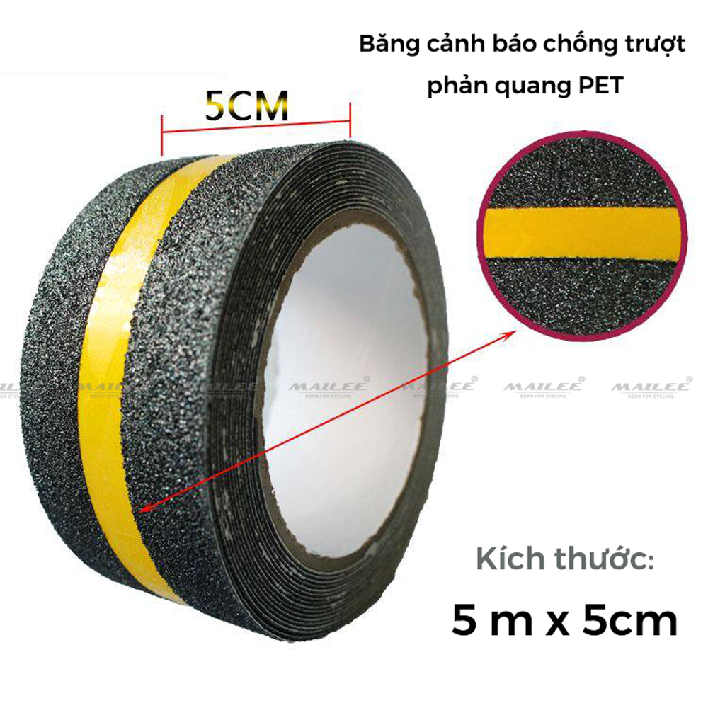 Băng keo chống trượt vân nhám đá phản quang 5m x 5cm cao cấp PQ-505V, dán cầu thang, chống trơn trượt hiệu quả dành cho văn phòng, nhà xưởng, chân bậc cầu thang - Mai Lee