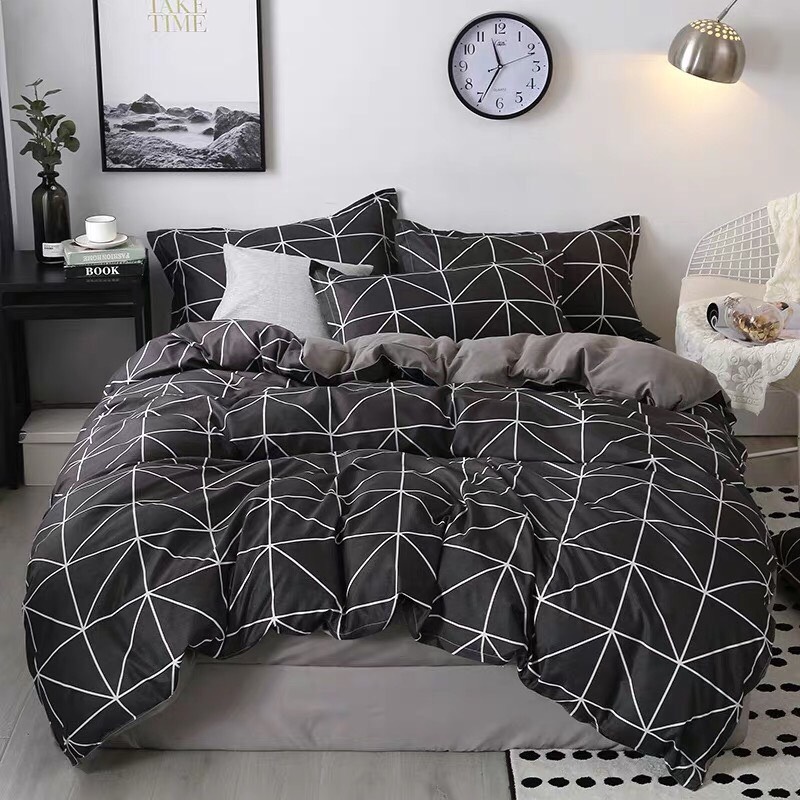 Trọn Bộ Vỏ Chăn Ga Gối Poly Cottong Kẻ Bàn Cờ
