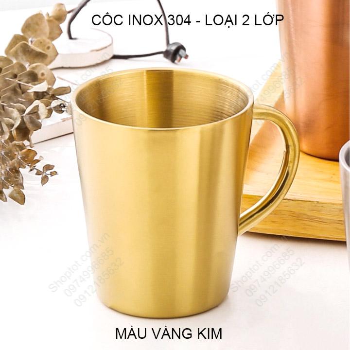 Cốc ly bằng inox 304 loại 2 lớp 300ml có tay cầm, chuyên dùng uống cà phê, trà, sữa, nước nóng hay lạnh đa năng