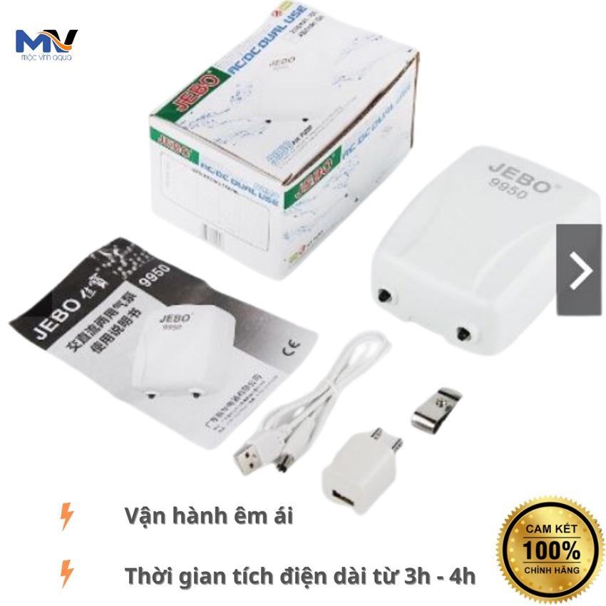Máy sủi oxy tích điện Jebo 9950 2 vòi mini siêu êm