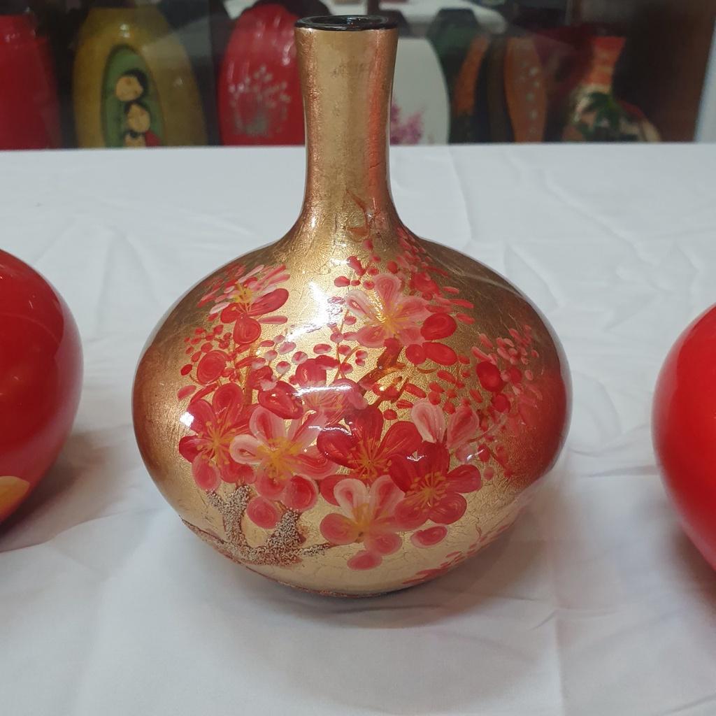 Bình hoa sơn mài cao cấp Thanh Bình Lê cổ nhỏ vẽ hoa cắm hoa, trang trí bàn kệ, văn phòng làm việc, nhà cửa, quà tặng
