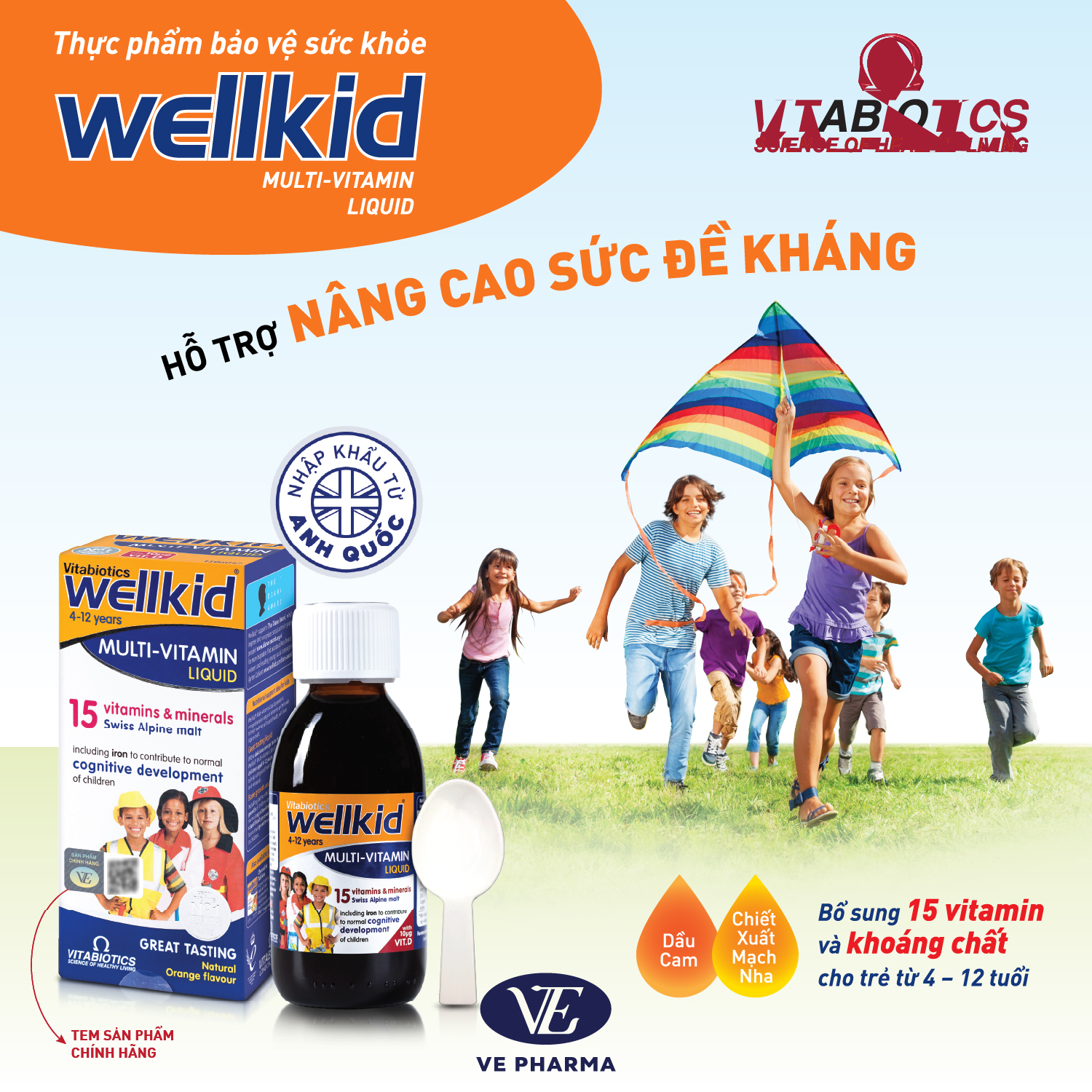 Siro Uống Cho Bé Vitabiotics WELLKID Multi-Vitamin Liquid Nâng Cao Sức Đề Kháng Hỗ Trợ Phát Triển Toàn Diện 150ml