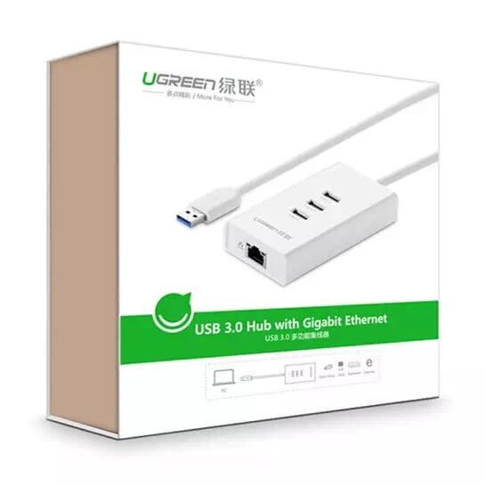 Ugreen UG20262CR102TK 50CM màu Trắng HUB chuyển đổi USB 3.0 sang 3 USB 3.0 + LAN tốc độ 100Mbps - HÀNG CHÍNH HÃNG