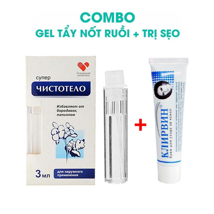 Combo tẩy nốt ruồi xóa mụn ruồi tại nhà Dvelinil nhập khẩu Nga và gel mờ sẹo Kem ngăn sẹo nga klirvin, kem ngừa sẹo, lồi, thâm, sẹo rỗ lâu năm, Serum tẩy nốt ruồi, mụn cóc, mụn thịt, tàn nhang, sẹo lồi Dvelinil