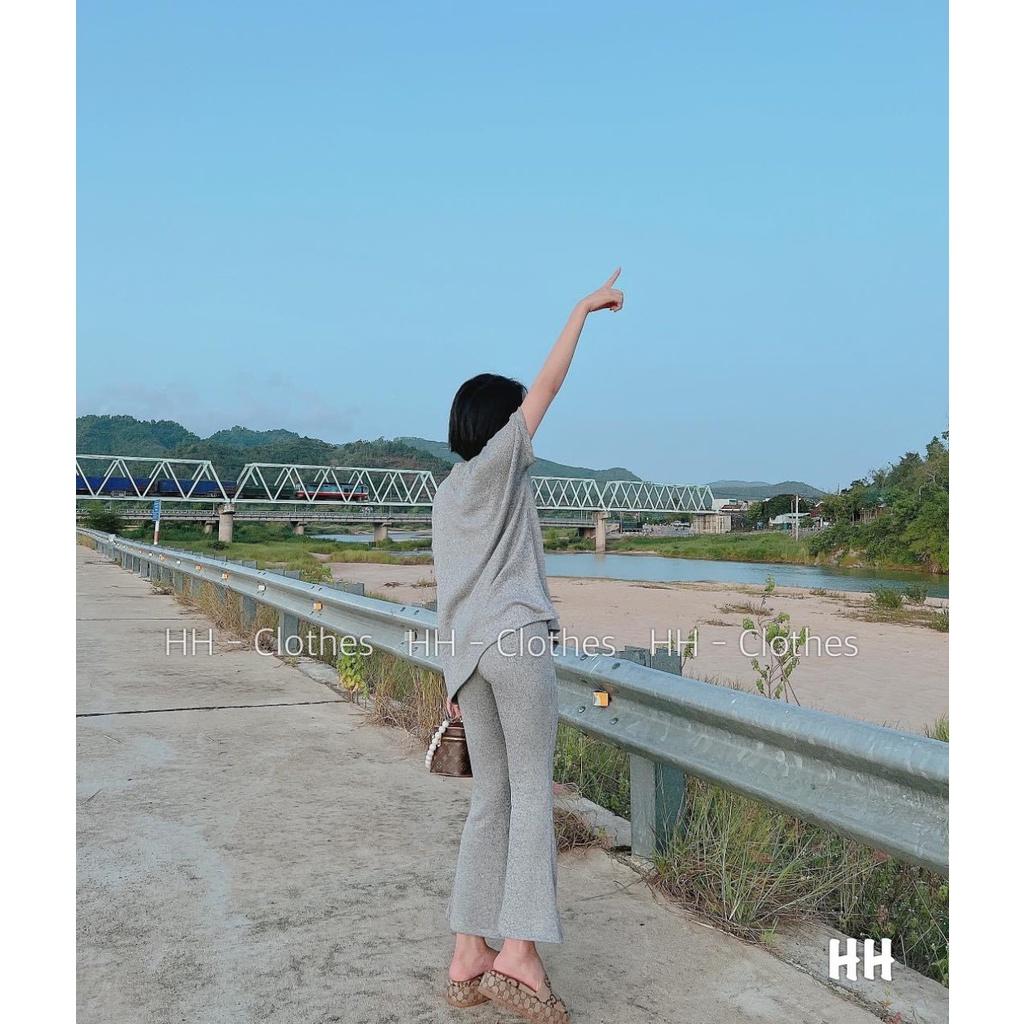 Set Áo Phông Tay Lỡ Kèm Quần Dài Vải Cotton Xám