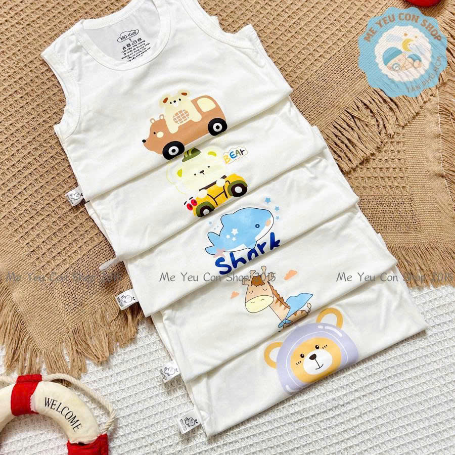 [4-14kg] Áo Ba Lỗ Sát Nách Trắng Kem Chất THUN LẠNH PETIT In Hình Dễ Thương Cho Bé