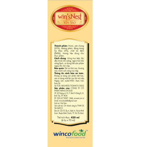 (Thùng 6 hộp) Yến Sào wins'Nest 25% tổ yến chưng đông trùng hạ thảo (6 Lọ x 70 ml / Hộp)