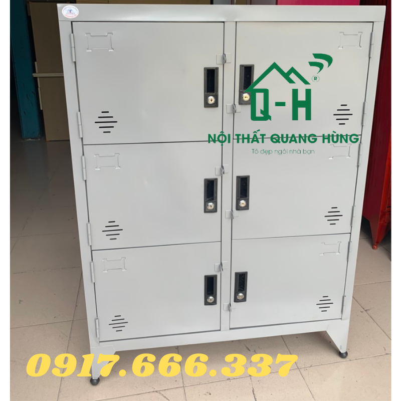 TỦ HỒ SƠ LOCKER SƠN TĨNH ĐIỆN 6 NGĂN MÀU XÁM - LOẠI 1M25X90X45CM