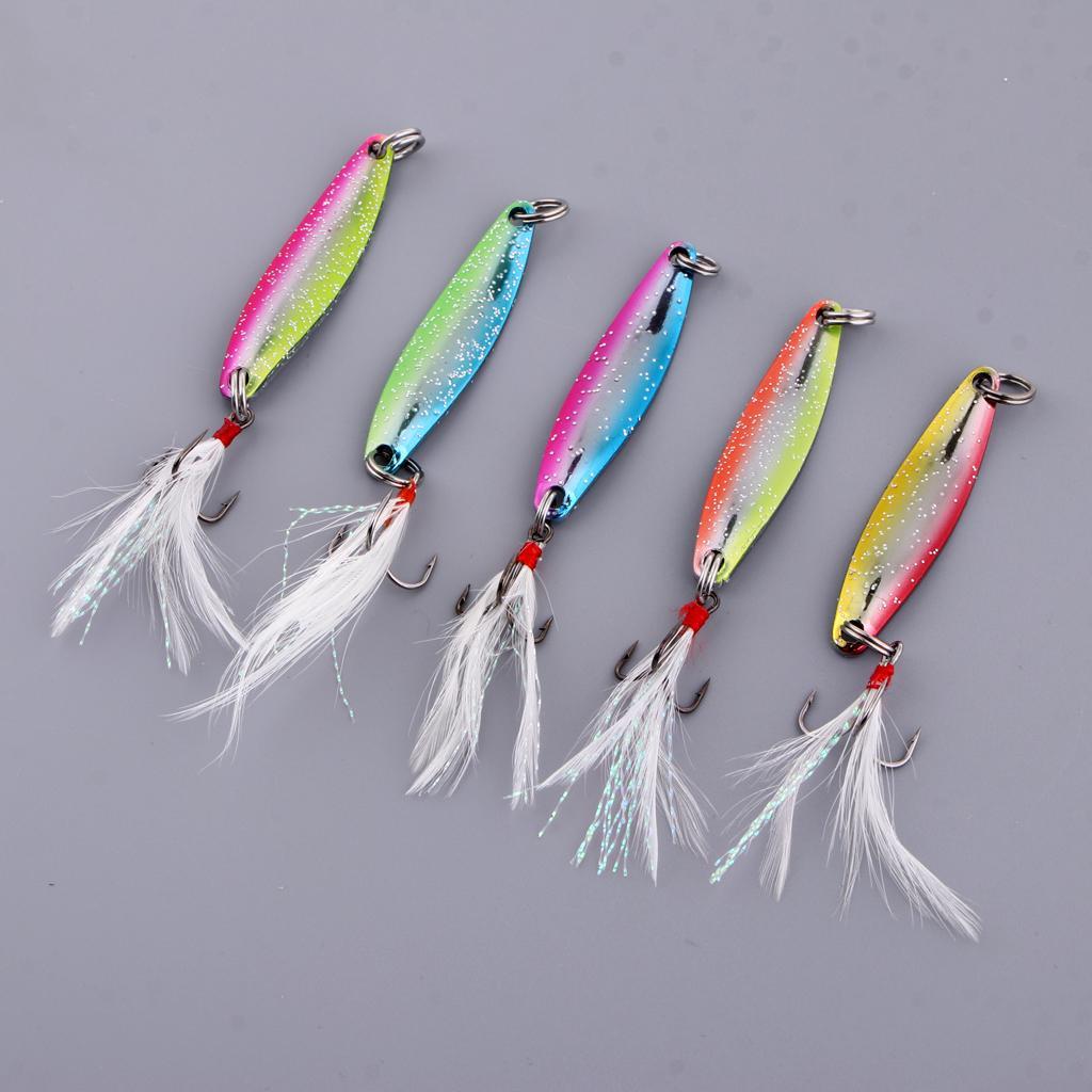 5pcs Spoons Hard Fishing Lures Treble Hook Salmon Bass Metal Fishing Baits Spinnerbaits