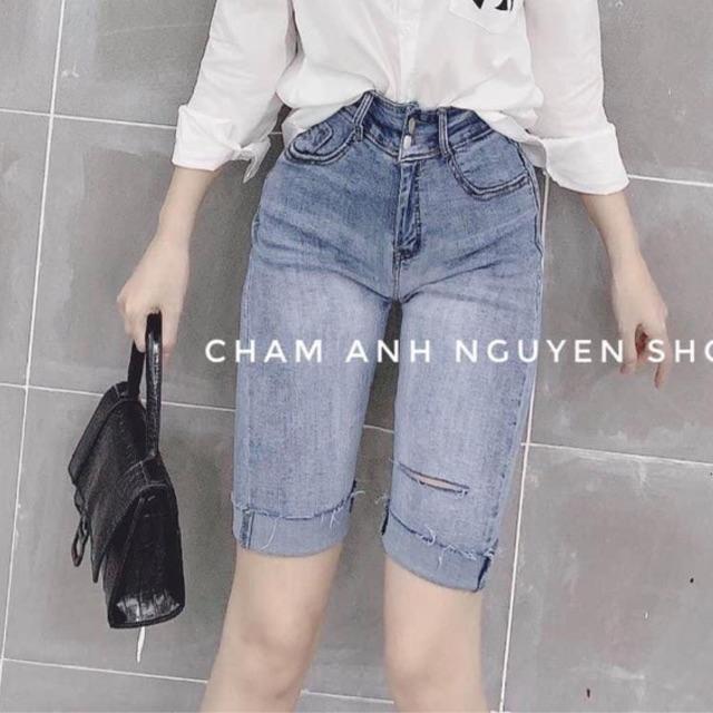 Quần ngố jean co giãn mã N03 lưng siêu cao hai nút