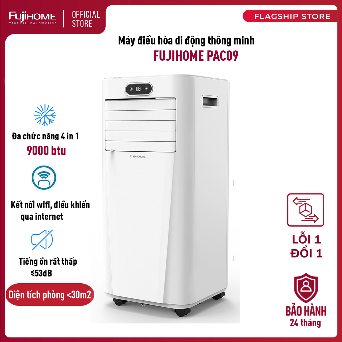 Điều hòa di động 9000 BTU Fujihome PAC09 công nghệ Nhật Bản, sử dung phòng 15-20m2 - Hàng chính hãng