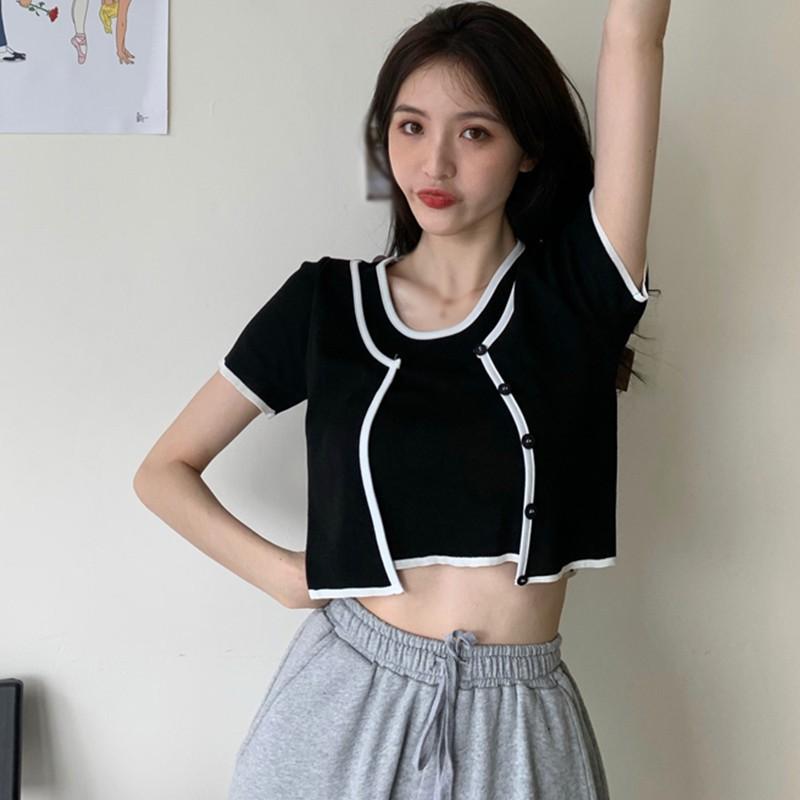 Áo Thun Tay Ngắn Cổ Tròn Giả Lớp