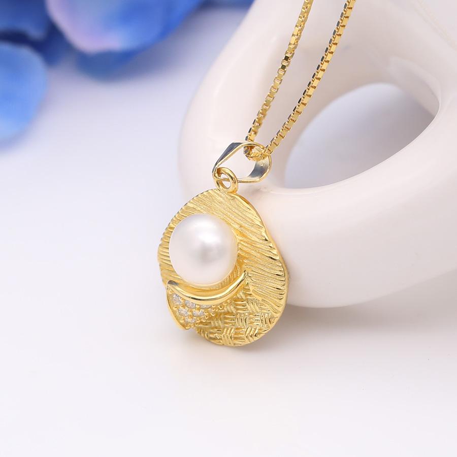 Dây Chuyền Bạc Ngọc Trai Lá Vàng M-1534  Bảo Ngọc Jewelry 