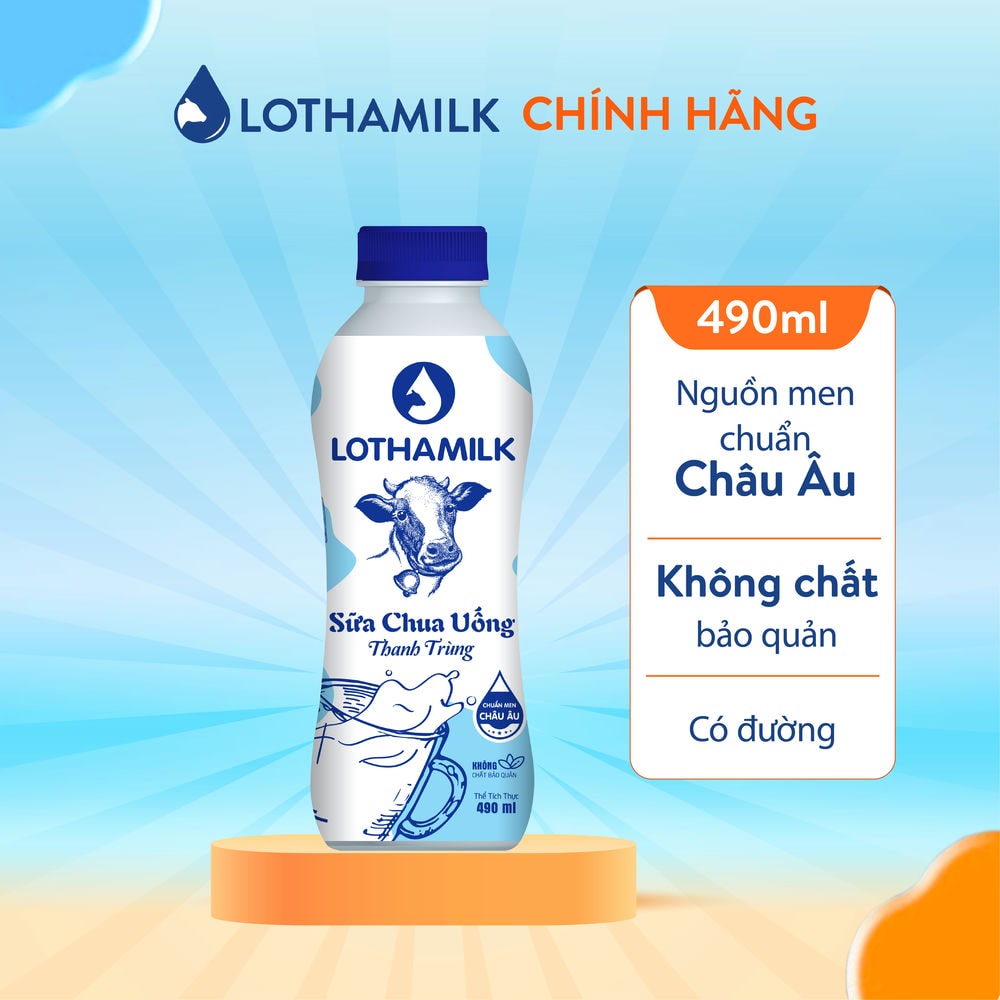 Sữa chua uống thanh trùng Lothamilk có đường chai 490ml