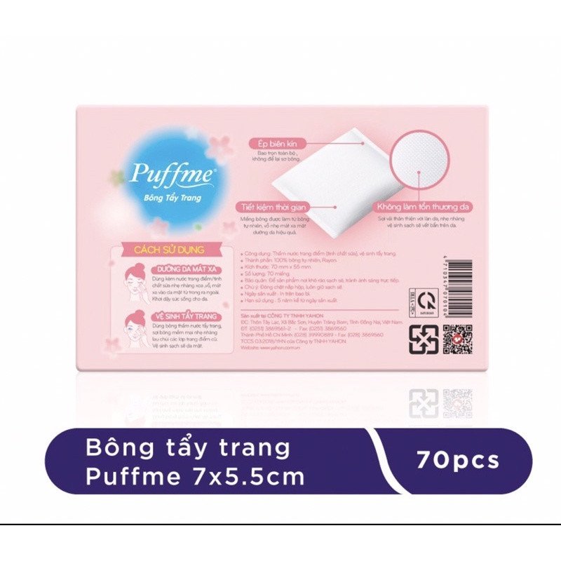 [HB Gift] Quà Tặng Bông tẩy trang Puffme Hộp 70 Miếng Dạng Túi