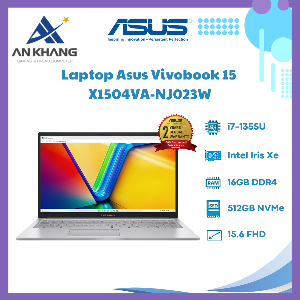 Laptop Asus Vivobook 15 X1504VA NJ023W | CPU i7-1355U | RAM 16GB LPDDR4 | SSD 512GB PCIe | VGA Onboard | 15.6 FHD IPS | Win11 - Hàng Chính Hãng - Bảo Hành 24 Tháng