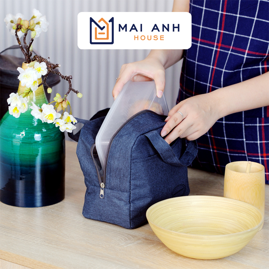 Túi giữ nhiệt đựng hộp cơm đồ ăn, túi đựng cơm văn phòng có khóa kéo, 3 lớp giữ nhiệt kiểu xuất Nhật, dày dặn, nhiều kích cỡ Mai Anh House