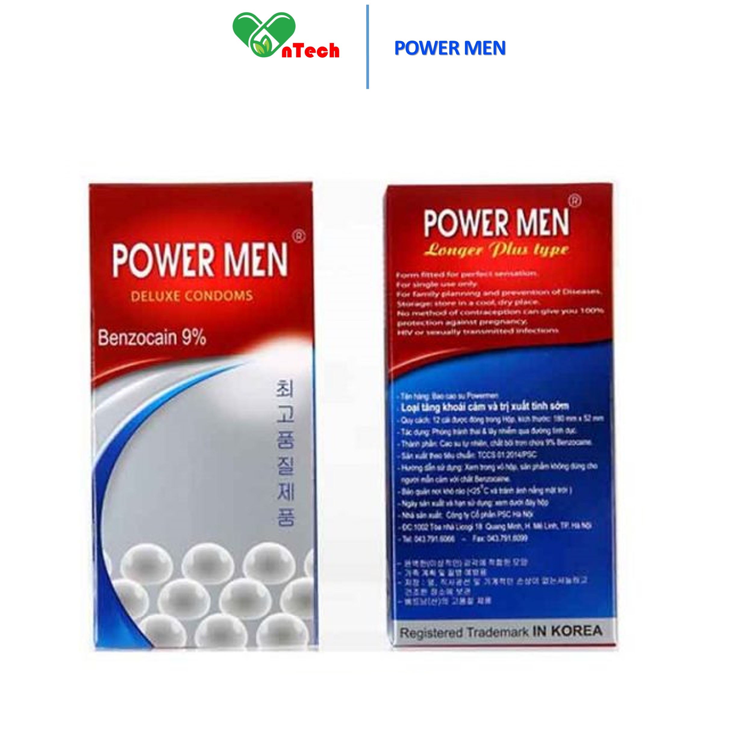 Bao cao su POWER MEN LONGER PLUS Ngọc Trai siêu mỏng gân gai nổi kéo dài thời gian 9% Benzocain chống xuất tinh sớm hộp 12 chiếc