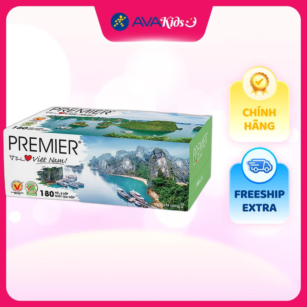 Hộp 180 tờ khăn giấy lụa PREMIER không mùi 2 lớp - Hàng Chính Hãng