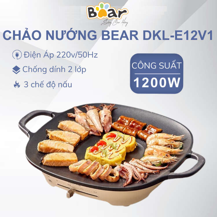 Chảo Nướng Điện Đa Năng Bear DKL-E12V1 Công Suất 1200W - Hàng Nhập Khẩu